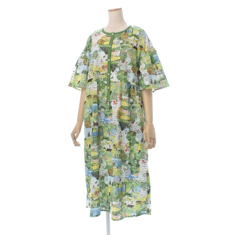 【SALE】【'26春夏新作】6分袖切り替えワンピース【楊柳・アートな森の旅】56138N-26S