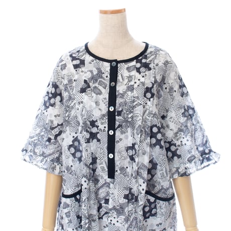 【SALE】【’26春夏新作】5分袖半開ワンピース【80ローンサッカー・水玉パーム】56025N-26S