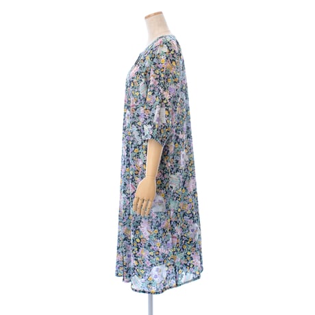【SALE】7分袖前開きワンピース【80ローン・小花】46135N-24S