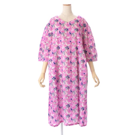 【SALE】6分袖ワンピース【綿100％・水彩柄】43648N-25S