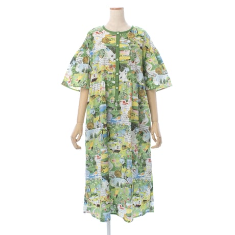 【SALE】【'26春夏新作】6分袖切り替えワンピース【楊柳・アートな森の旅】56138N-26S