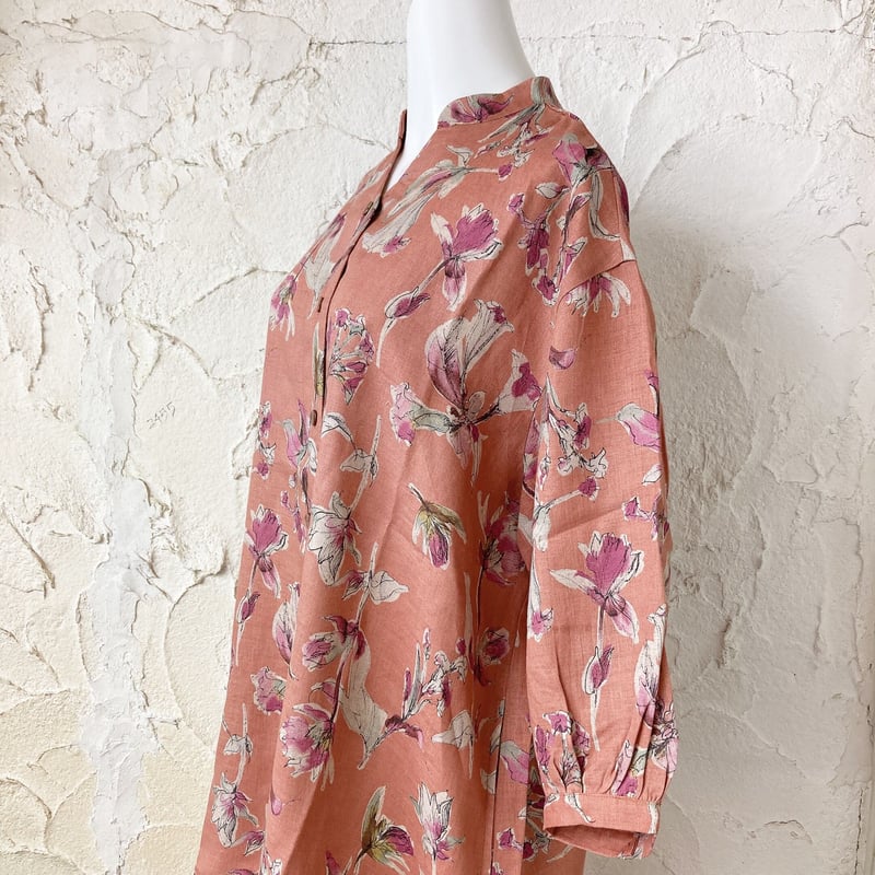 SALE】麻100ワンピース【7分袖・くすみカラー】46628N-23S