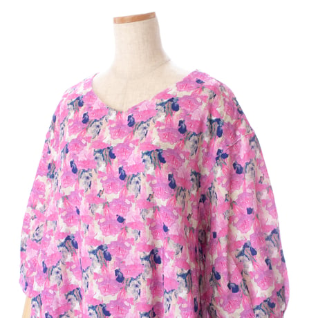 【SALE】6分袖ワンピース【綿100％・水彩柄】43648N-25S