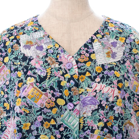 【SALE】5分袖半開ワンピース【80ローンサッカー・小花】56005N-24S