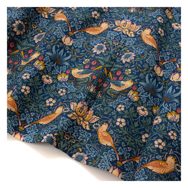 【新品未使用】ウィリアム・モリス いちご泥棒 80ローン 開襟ワンピース ☆ワンピース☆ウィリアムモリス苺泥棒【エボニースィート