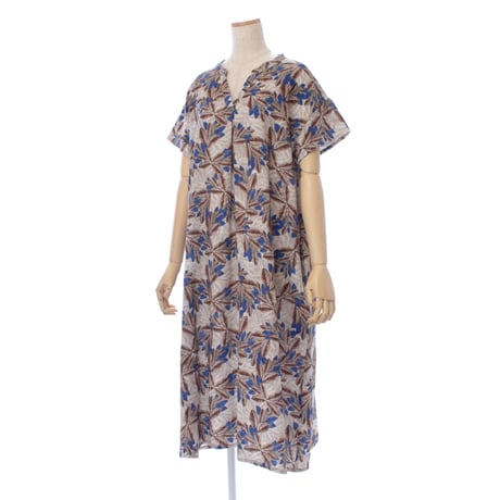 【SALE】【`26春夏新作】Vネックワンピース【綿100％・ブラウンリーフ】53618N-26S