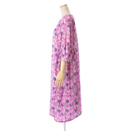 【SALE】6分袖ワンピース【綿100％・水彩柄】43648N-25S