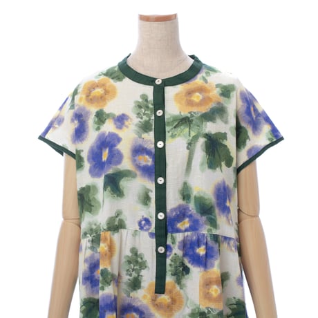 【SALE】【`26春夏新作】フレンチ切り替えワンピース【綿100％・にじみパンジー】56773N-26S