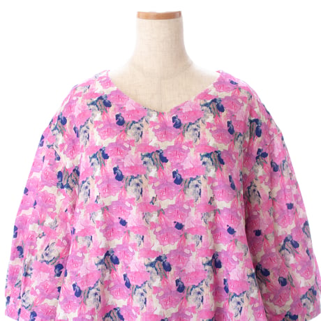 【SALE】6分袖ワンピース【綿100％・水彩柄】43648N-25S