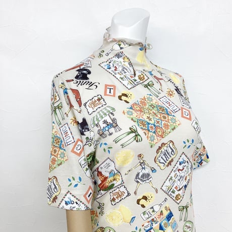 【SALE】 ハイネック5分袖インナー【50強撚フライス・クッキー】7465-24S