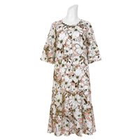 【SALE】【`26春夏新作】6分袖フレアワンピース【綿100％・ピンク大花】56775N-26S