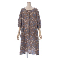 【SALE】【’26春夏新作】麻100ギャザーワンピース【ブルーフラワー】43664N-26S