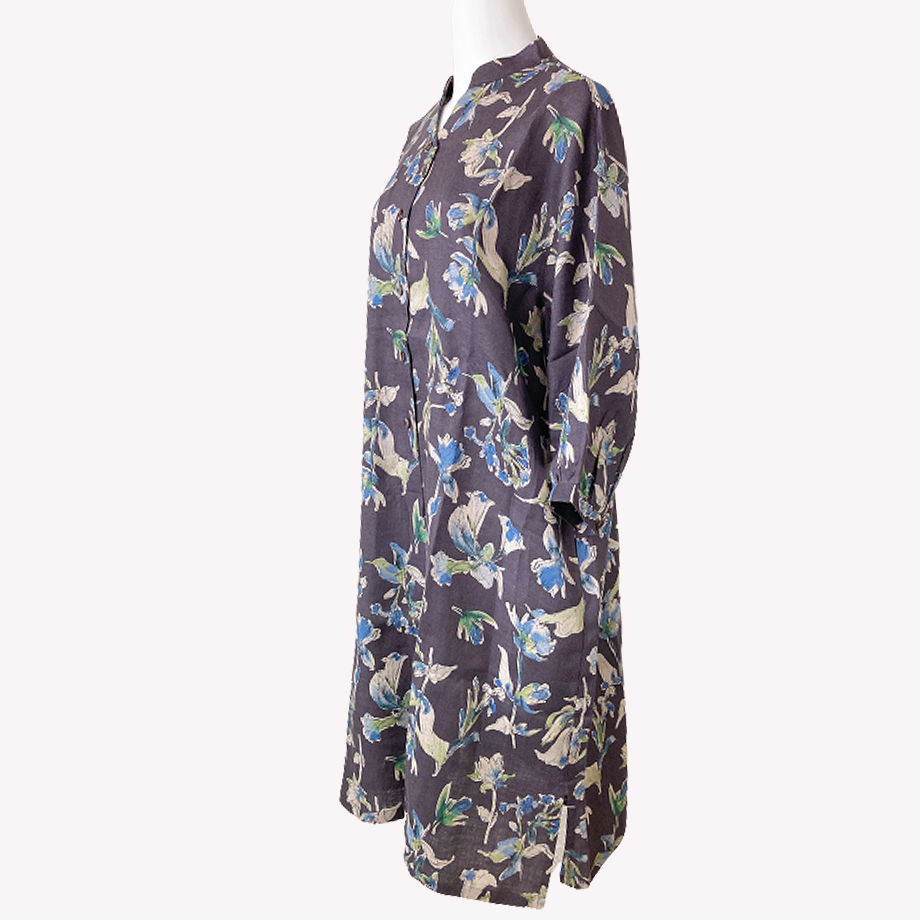 SALE】麻100ワンピース【7分袖・くすみカラー】46628N-23S