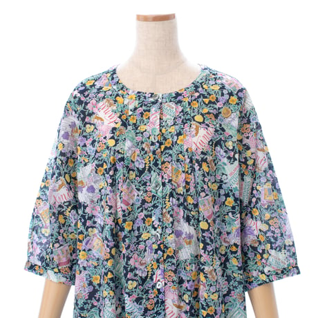 【SALE】7分袖前開きワンピース【80ローン・小花】46135N-24S