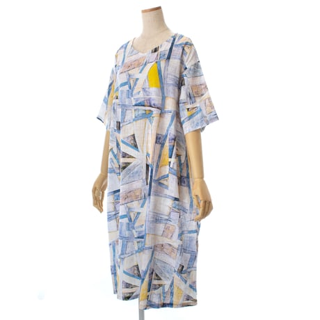 【SALE】綿麻ワンピース【ヴィンテージ風プリント】53687N-21S