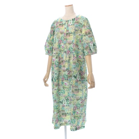 【SALE】【'26春夏新作】6分袖切り替えワンピース【80ローンサッカー・ガーデン小花】56022N-26S
