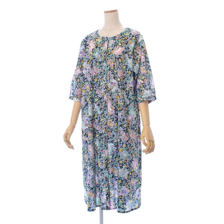 【SALE】7分袖前開きワンピース【80ローン・小花】46135N-24S
