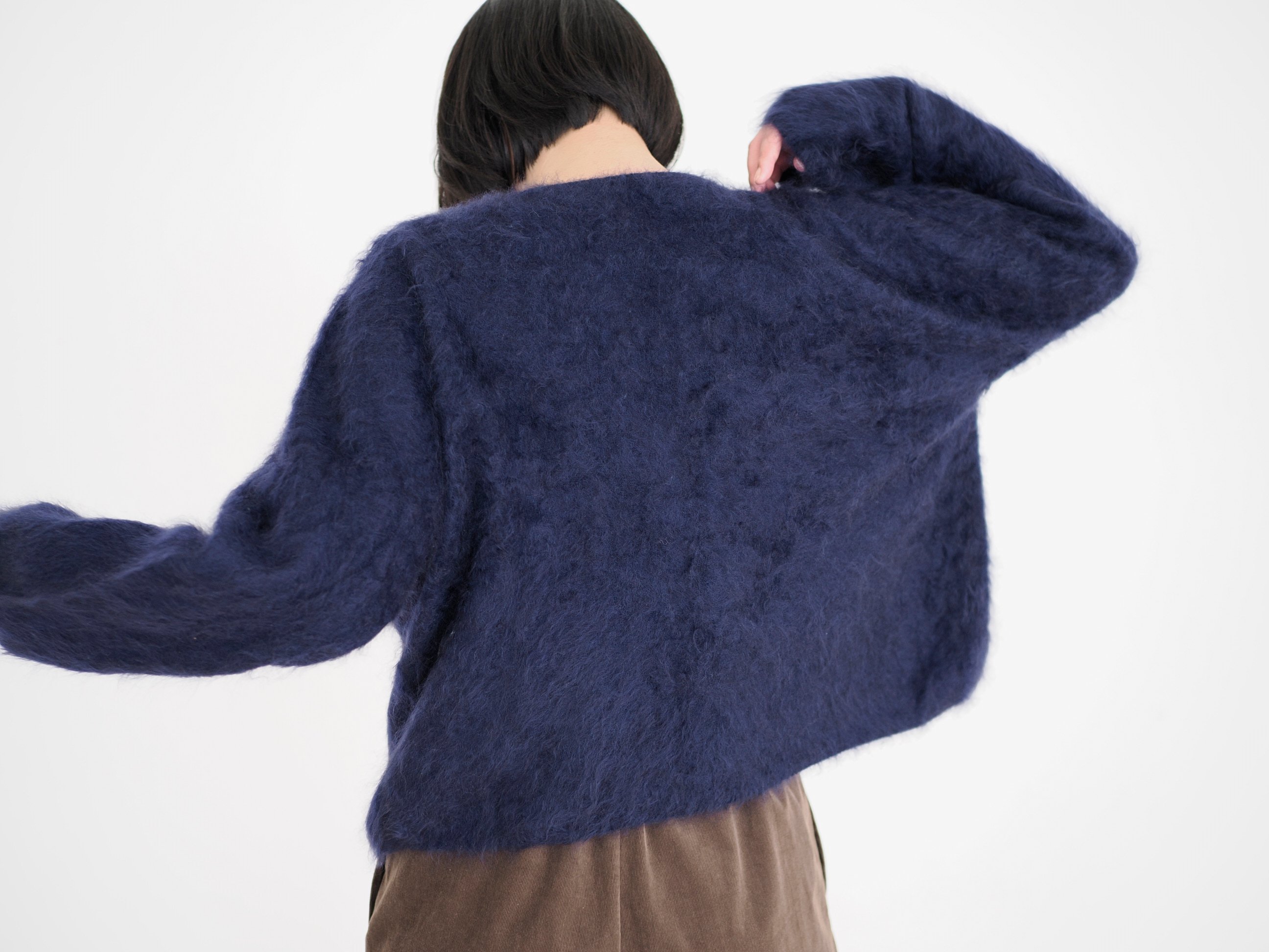 【美品】DRAWER カシミヤファーカーディガン lookbook掲載 navy fruits of life / カシミヤファーカーディガン - dieci｜online shop