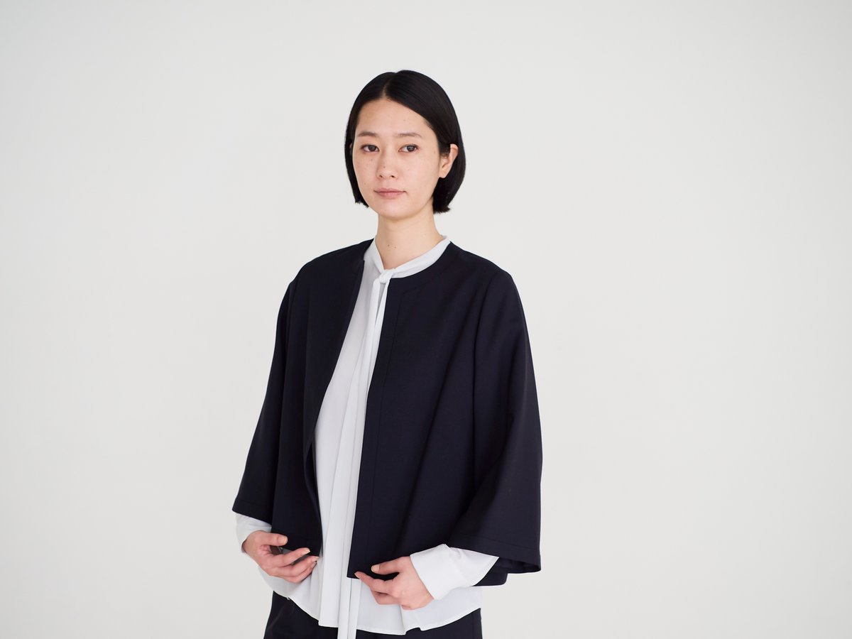 TOUJOURS ネイビー ウール 羽織り ジャケット TOUJOURS ネイビー ウール 羽織り ジャケット