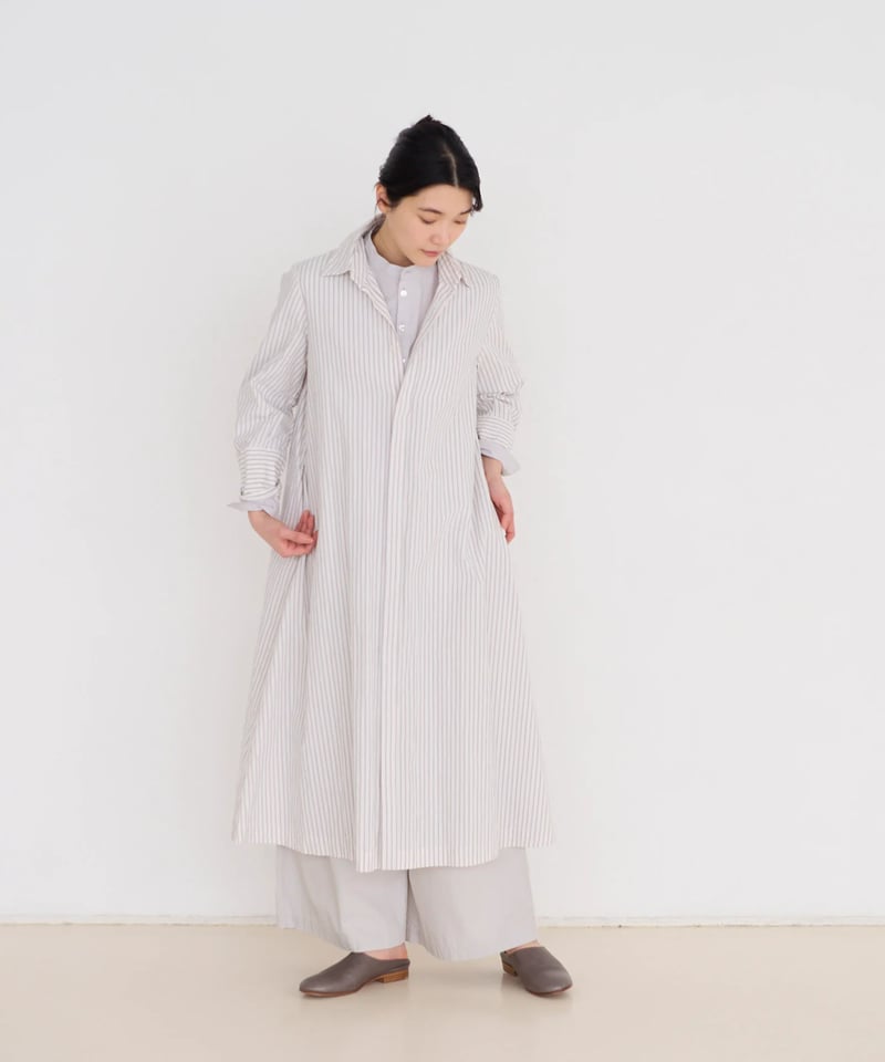 toujours ハーフスリーブ　ストライプシャツワンピース TOUJOURS トゥジュー ガーメント ダイ コットン ポプリンクロス