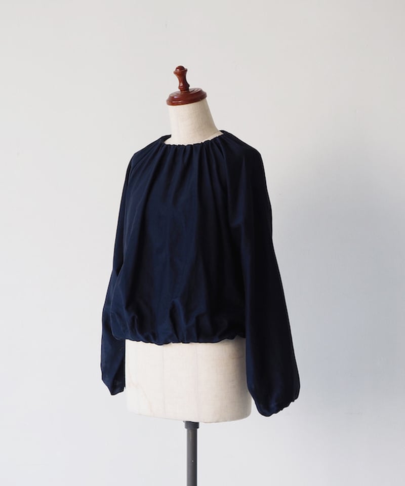 45R コットン100% 紺　ネイビー　ブラウス 45Rインドカディレース×タックのスモックブラウス（藍）: WOMEN｜45R