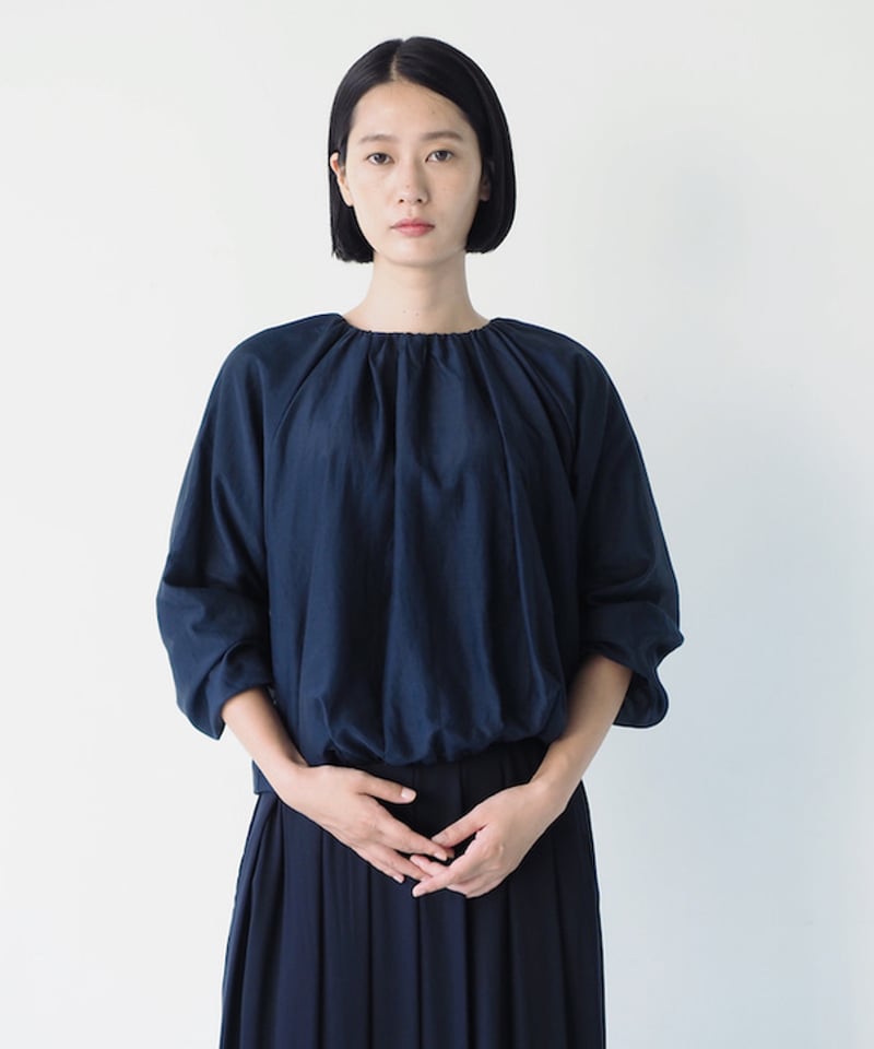 紺ブラウス fruits of life>ラグランギャザーブラウス / 紺色(ネイビー) | fruit