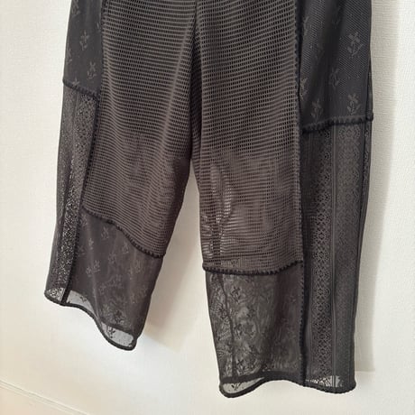 qiri  patchwork lace gather pantsチャコール