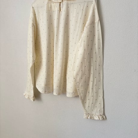 Hands of creation  30/-コットンウール天竺ドットプリント プチフリルプルオーバー