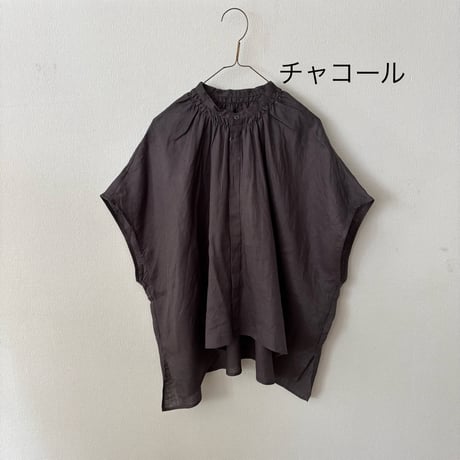 UNIVERSAL TISSU フレンチリネン 比翼開きシャーリング ワイドブラウス