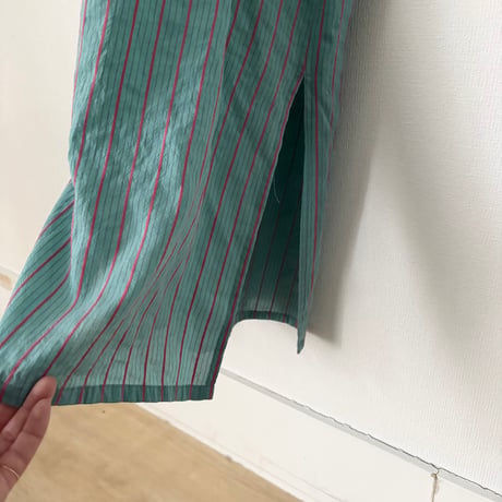 yuni キュプラポリエステルコットン stripe シャツワンピース