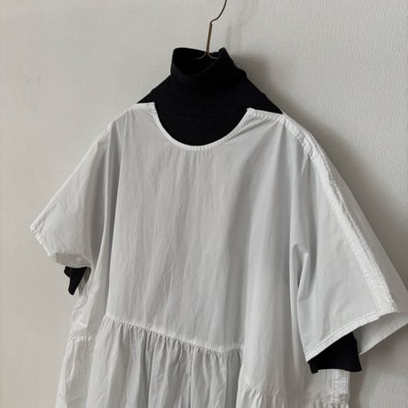 homspun  コンパクトウェザー BIGギャザーワンピース・ホワイト