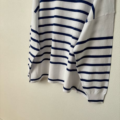 Hints On Moment Everything コットンリネンクルーネックプルオーバー   white×blue