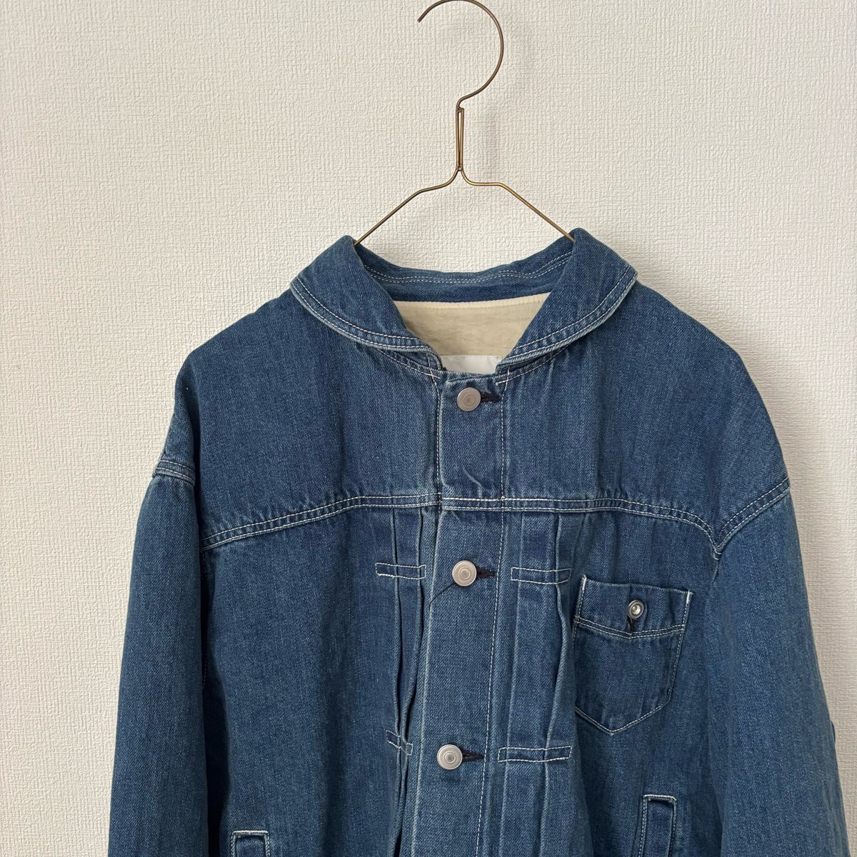 OUVERT コットンリネン セルビッチデニム ラウンドカラージャケット