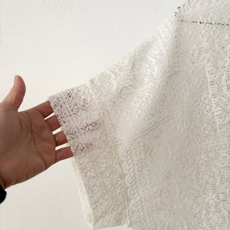 TISSU パッチワークレース モックネックドルマンTシャツ