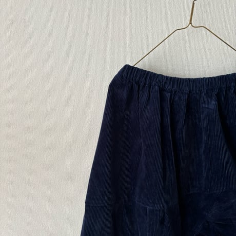 homspun  　コーデュロイ切替タックスカート・ブルー  着丈68cm