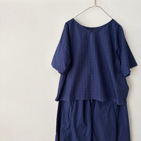 raha edodaki gingham check 2way square blouse