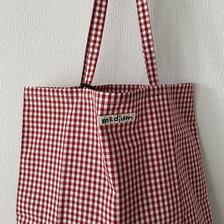 pot and tea 赤ギンガムチェック"medium"ロゴエコBAG