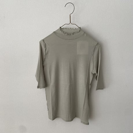yuni 60/-強撚ストレッチフライス ハイネック 5分袖プルオーバー