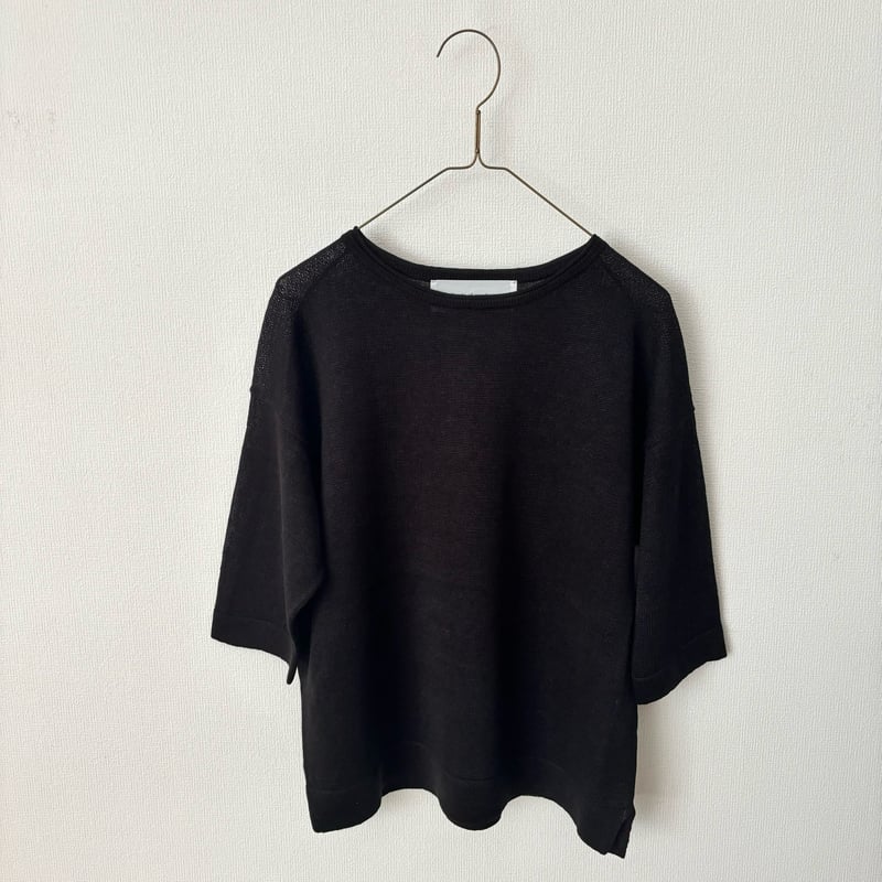 バーバララング　リネン　ニット　五分袖フリルチュニック　フランス製 バーバララング リネン ニット 五分袖フリルチュニック フランス製