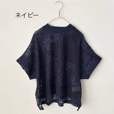 TISSU パッチワークレース モックネックドルマンTシャツ