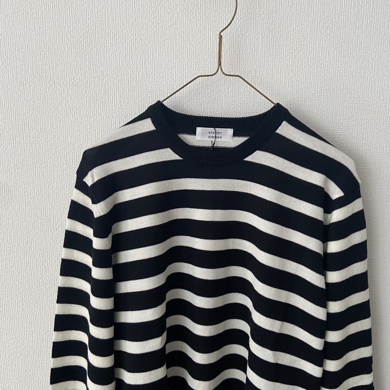 atelier naruse コットンウールボーダーニット・ブラック×レッド