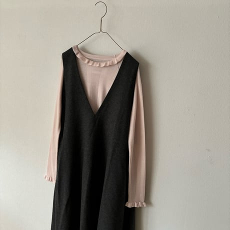 Hands of creation EXTRA FINE MERINO ランダムリブ フリルカラープルオーバー