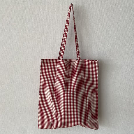 pot and tea 赤ギンガムチェック"medium"ロゴエコBAG
