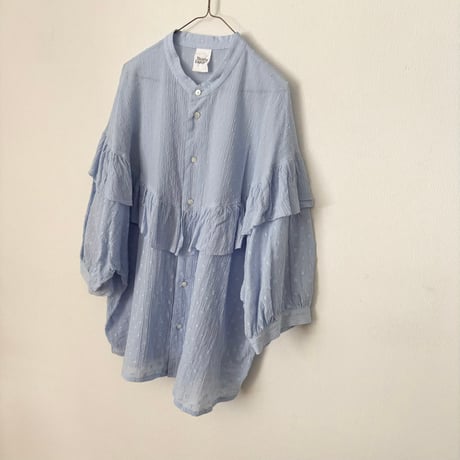 buoy buoy  DOT CUT DOBBY ROUND FRILL BLOUSE