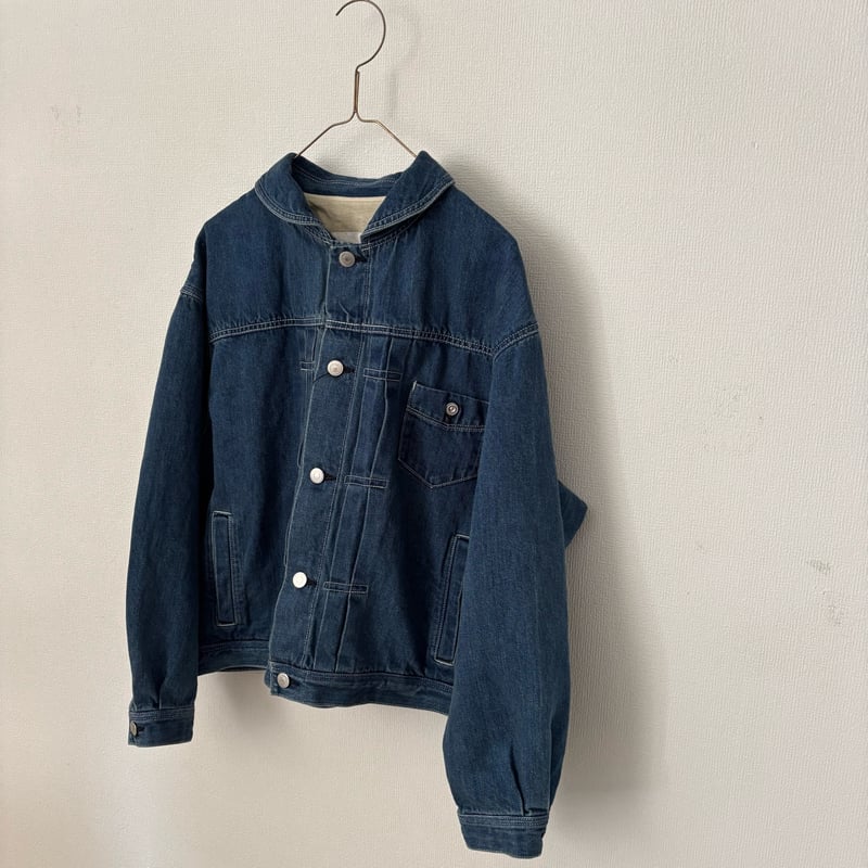 OUVERT コットンリネン セルビッチデニム ラウンドカラージャケット