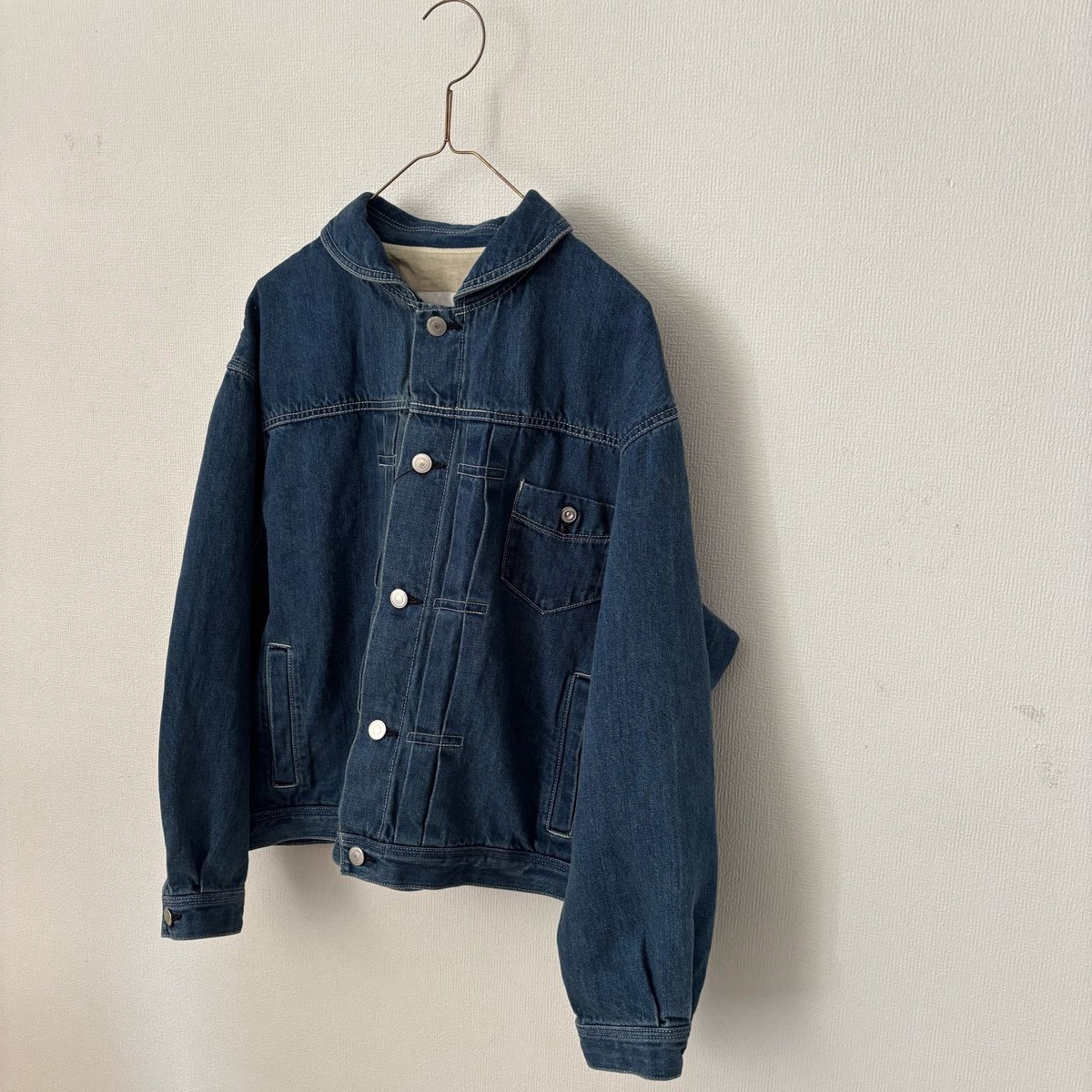 OUVERT コットンリネン セルビッチデニム ラウンドカラージャケット