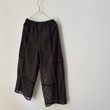 qiri  patchwork lace gather pantsチャコール