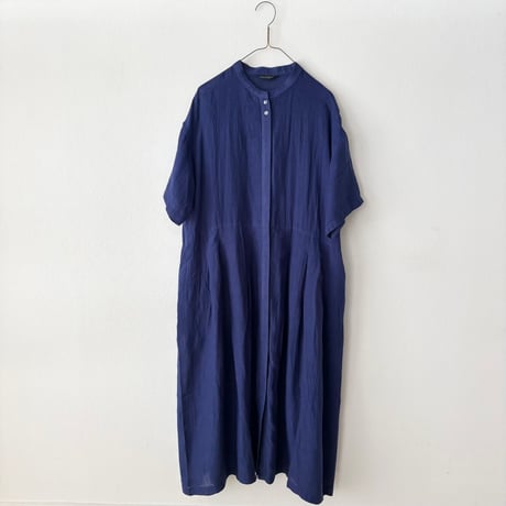Hands of creation 60/-Linen 解撚ワッシャークロス スタンドカラー半袖ワンピース