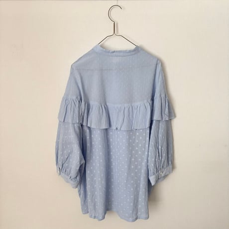 buoy buoy  DOT CUT DOBBY ROUND FRILL BLOUSE