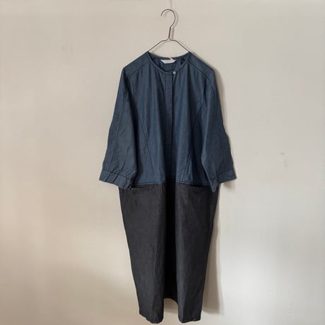 【homspun】シャツワイドワンピース homspun ホームスパン ウールトロピカルクロスワイドスリーブ